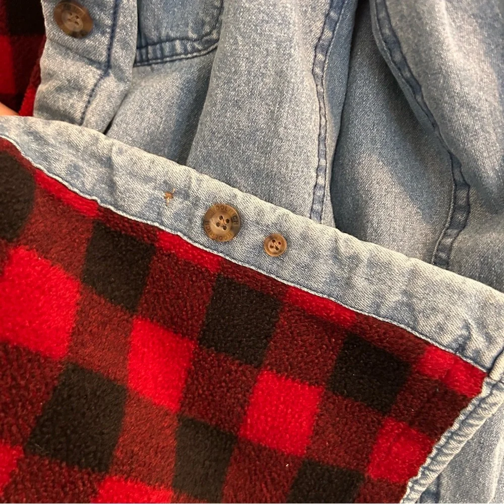 Woolrich Blanket Fleece Lined Jean Jacket Women’s Shacket Buffalo Plaid Sz M - Picture 9 of 10